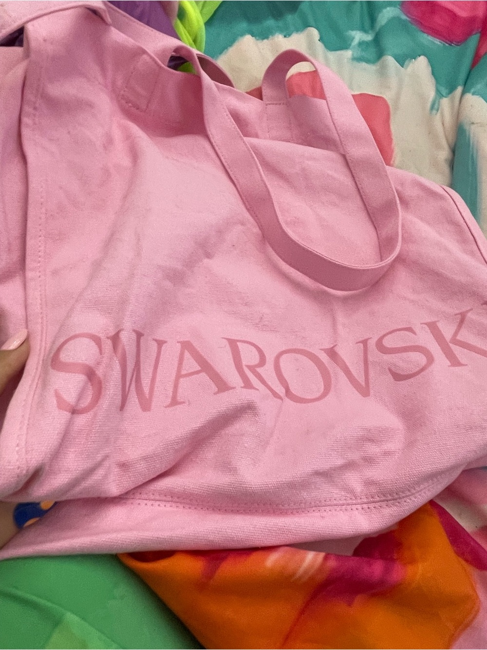 Swarovski Pink Canvas Logo Tote